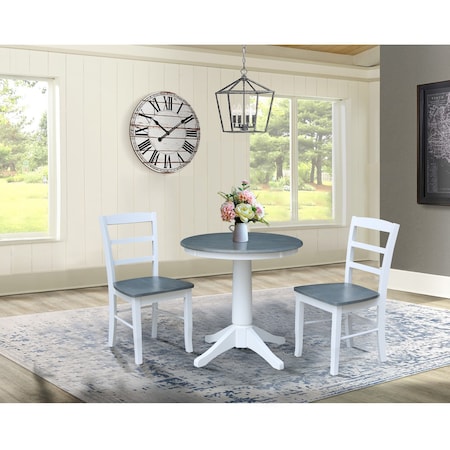 International Concepts 30 in. Round Pedestal Dining Table with 2 Madrid LadderBack Chairs - 3 Piece Dining Set K05-30RT-27B-C2-2
